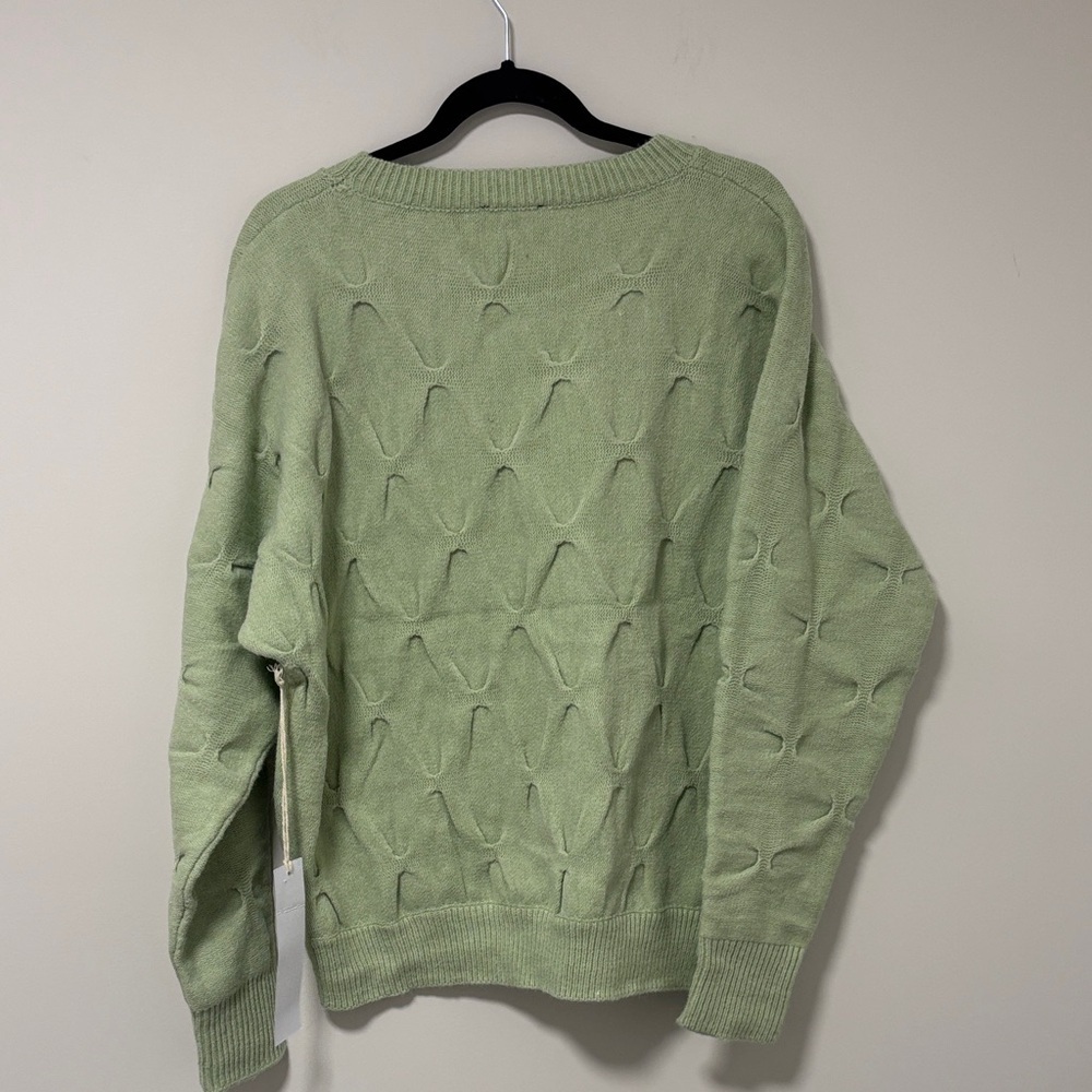 Lumiere Light Green Textured Crew Neck Sweater - Picture 7 of 7